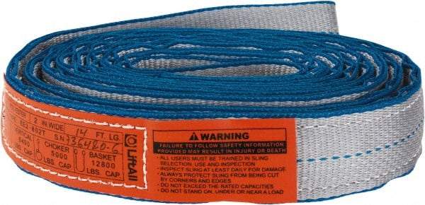 Lift-All - 14' Long x 2" Wide, 6,400 Lb Vertical Capacity, 2 Ply, Polyester Web Sling - 5,000 Lb Choker Capacity, Silver (Color) - USA Tool & Supply