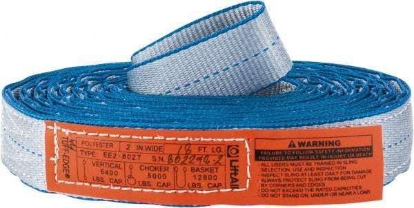 Lift-All - 18' Long x 2" Wide, 6,400 Lb Vertical Capacity, 2 Ply, Polyester Web Sling - 5,000 Lb Choker Capacity, Silver (Color) - USA Tool & Supply