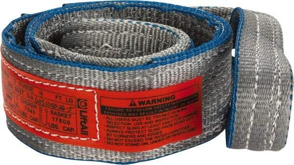 Lift-All - 4' Long x 3" Wide, 8,600 Lb Vertical Capacity, 2 Ply, Polyester Web Sling - 6,900 Lb Choker Capacity, Silver (Color) - USA Tool & Supply