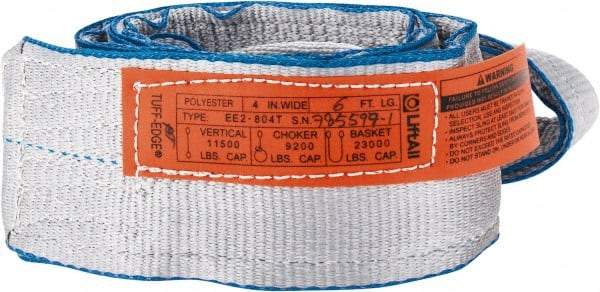 Lift-All - 6' Long x 4" Wide, 11,500 Lb Vertical Capacity, 2 Ply, Polyester Web Sling - 9,200 Lb Choker Capacity, Silver (Color) - USA Tool & Supply