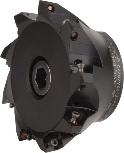 Kennametal - 4" Cut Diam, 0.098" Max Depth, 1-1/4" Arbor Hole, 9 Inserts, XD 12 Insert Style, Indexable Copy Face Mill - C7792VXD12-A4.00Z09R Cutter Style, 1.97" High, Through Coolant, Series 7792 - USA Tool & Supply