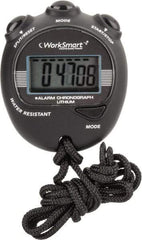 Value Collection - Water Resistant Digital Stopwatch - 3V Lithium Battery, Back Lit, Black - USA Tool & Supply