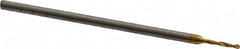 Micro Drill Bit: 0.0181″ Dia, 118 °, Cobalt TiN Finish, 0.984″ OAL, RH Cut, Spiral Flute, Straight-Cylindrical Shank, Series 660