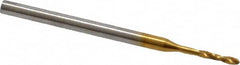 Micro Drill Bit: 0.0315″ Dia, 118 °, Cobalt TiN Finish, 0.984″ OAL, RH Cut, Spiral Flute, Straight-Cylindrical Shank, Series 660