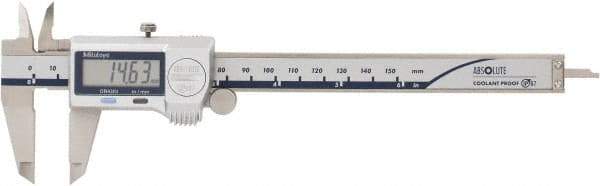 Mitutoyo - 0 to 150mm Range, 0.01mm Resolution, Electronic Caliper - 40mm Carbide-Tipped Jaws, 0.001" Accuracy - USA Tool & Supply