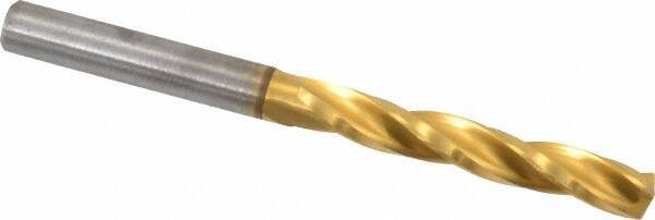 Guhring - 5.4mm 150° Solid Carbide Jobber Drill - TiN Finish, Right Hand Cut, Spiral Flute, Straight Shank, 2.598" OAL, Standard Point - USA Tool & Supply