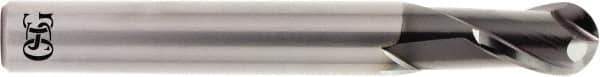 OSG - 3/16" Diam, 9/32" LOC, 2 Flute Solid Carbide Ball End Mill - WXS Finish, Single End, 2" OAL, 1/4" Shank Diam, Spiral Flute - USA Tool & Supply