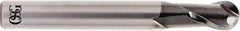 OSG - 1/8" Diam, 3/16" LOC, 2 Flute Solid Carbide Ball End Mill - TiAlN Finish, Single End, 2" OAL, 1/4" Shank Diam, Spiral Flute - USA Tool & Supply