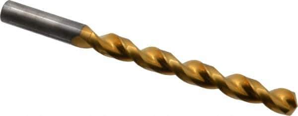 Guhring - 10.5mm 130° Solid Carbide Jobber Drill - TiN Finish, Right Hand Cut, Parabolic Flute, Straight Shank, 133.35mm OAL, Standard Point - USA Tool & Supply