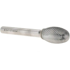 M.A. Ford - 1/2" Cut Diam, 1/4" Shank Diam, Oval Head Double Cut Burr - Carbide, Radius End, 7/8" LOC, 2-7/8" OAL - USA Tool & Supply