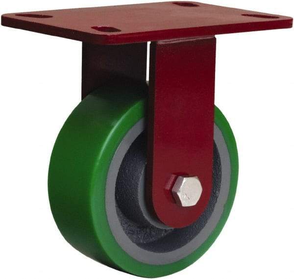 Hamilton - 5" Diam x 2" Wide x 6-3/4" OAH Top Plate Mount Rigid Caster - Polyurethane Mold onto Cast Iron Center, 1,050 Lb Capacity, Tapered Roller Bearing, 4-1/2 x 6-1/2" Plate - USA Tool & Supply