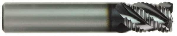 OSG - 1/4" Diam, Fine Pitch, 3/8" LOC, 4 Flute Solid Carbide 0.03" Corner Radius Roughing End Mill - TiAlN Finish, 2" OAL, 1/4" Shank Diam, Single End, Centercutting - USA Tool & Supply