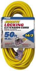 Value Collection - 50', 14/3 Gauge/Conductors, Yellow Outdoor Extension Cord - 1 Receptacle, 15 Amps, 125 Volts, UL SJTW, NEMA 5-15R - USA Tool & Supply