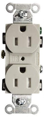 Hubbell Wiring Device-Kellems - 125 VAC, 15 Amp, 5-15R NEMA Configuration, Gray, Specification Grade, Self Grounding Duplex Receptacle - 1 Phase, 2 Poles, 3 Wire, Flush Mount, Tamper Resistant - USA Tool & Supply