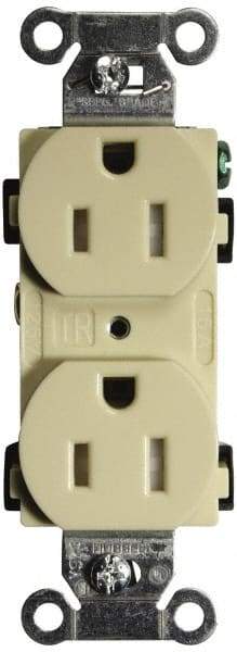 Hubbell Wiring Device-Kellems - 125 VAC, 15 Amp, 5-15R NEMA Configuration, Ivory, Specification Grade, Self Grounding Duplex Receptacle - 1 Phase, 2 Poles, 3 Wire, Flush Mount, Tamper Resistant - USA Tool & Supply