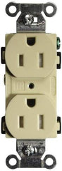 Hubbell Wiring Device-Kellems - 125 VAC, 15 Amp, 5-15R NEMA Configuration, Ivory, Specification Grade, Self Grounding Duplex Receptacle - 1 Phase, 2 Poles, 3 Wire, Flush Mount, Tamper Resistant - USA Tool & Supply