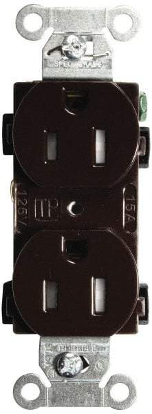 Hubbell Wiring Device-Kellems - 125 VAC, 15 Amp, 5-15R NEMA Configuration, Brown, Specification Grade, Self Grounding Duplex Receptacle - 1 Phase, 2 Poles, 3 Wire, Flush Mount, Tamper Resistant - USA Tool & Supply
