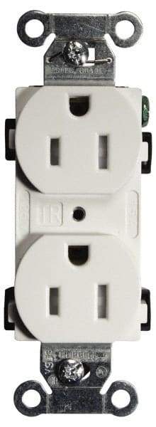 Hubbell Wiring Device-Kellems - 125 VAC, 15 Amp, 5-15R NEMA Configuration, White, Specification Grade, Self Grounding Duplex Receptacle - 1 Phase, 2 Poles, 3 Wire, Flush Mount, Tamper Resistant - USA Tool & Supply