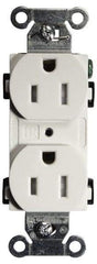 Hubbell Wiring Device-Kellems - 125 VAC, 15 Amp, 5-15R NEMA Configuration, White, Specification Grade, Self Grounding Duplex Receptacle - 1 Phase, 2 Poles, 3 Wire, Flush Mount, Tamper Resistant - USA Tool & Supply