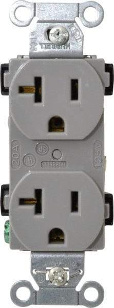 Hubbell Wiring Device-Kellems - 125 VAC, 20 Amp, 5-20R NEMA Configuration, Gray, Specification Grade, Self Grounding Duplex Receptacle - 1 Phase, 2 Poles, 3 Wire, Flush Mount - USA Tool & Supply