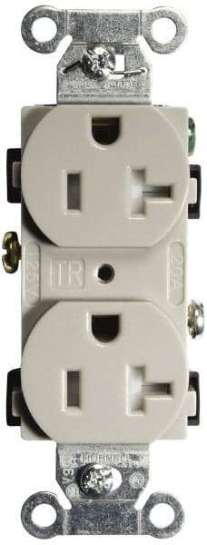 Hubbell Wiring Device-Kellems - 125 VAC, 20 Amp, 5-20R NEMA Configuration, Gray, Specification Grade, Self Grounding Duplex Receptacle - 1 Phase, 2 Poles, 3 Wire, Flush Mount, Tamper Resistant - USA Tool & Supply