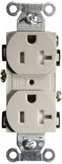 Hubbell Wiring Device-Kellems - 125 VAC, 20 Amp, 5-20R NEMA Configuration, Gray, Specification Grade, Self Grounding Duplex Receptacle - 1 Phase, 2 Poles, 3 Wire, Flush Mount, Tamper Resistant - USA Tool & Supply