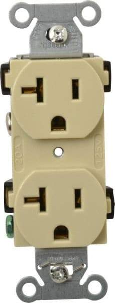 Hubbell Wiring Device-Kellems - 125 VAC, 20 Amp, 5-20R NEMA Configuration, Ivory, Specification Grade, Self Grounding Duplex Receptacle - 1 Phase, 2 Poles, 3 Wire, Flush Mount - USA Tool & Supply