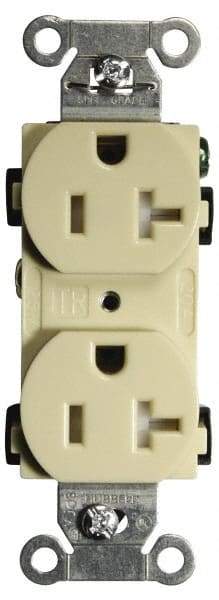 Hubbell Wiring Device-Kellems - 125 VAC, 20 Amp, 5-20R NEMA Configuration, Ivory, Specification Grade, Self Grounding Duplex Receptacle - 1 Phase, 2 Poles, 3 Wire, Flush Mount, Tamper Resistant - USA Tool & Supply
