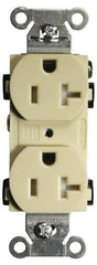 Hubbell Wiring Device-Kellems - 125 VAC, 20 Amp, 5-20R NEMA Configuration, Ivory, Specification Grade, Self Grounding Duplex Receptacle - 1 Phase, 2 Poles, 3 Wire, Flush Mount, Tamper Resistant - USA Tool & Supply