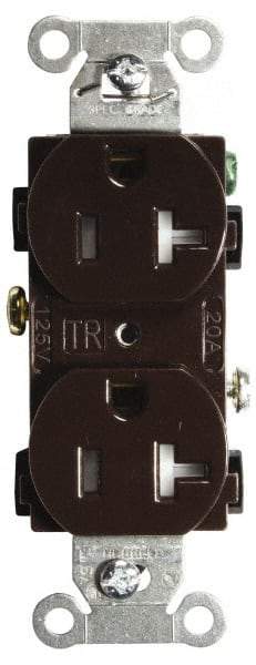 Hubbell Wiring Device-Kellems - 125 VAC, 20 Amp, 5-20R NEMA Configuration, Brown, Specification Grade, Self Grounding Duplex Receptacle - 1 Phase, 2 Poles, 3 Wire, Flush Mount, Tamper Resistant - USA Tool & Supply