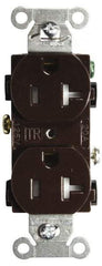 Hubbell Wiring Device-Kellems - 125 VAC, 20 Amp, 5-20R NEMA Configuration, Brown, Specification Grade, Self Grounding Duplex Receptacle - 1 Phase, 2 Poles, 3 Wire, Flush Mount, Tamper Resistant - USA Tool & Supply