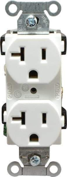 Hubbell Wiring Device-Kellems - 125 VAC, 20 Amp, 5-20R NEMA Configuration, White, Specification Grade, Self Grounding Duplex Receptacle - 1 Phase, 2 Poles, 3 Wire, Flush Mount - USA Tool & Supply