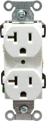 Hubbell Wiring Device-Kellems - 125 VAC, 20 Amp, 5-20R NEMA Configuration, White, Specification Grade, Self Grounding Duplex Receptacle - 1 Phase, 2 Poles, 3 Wire, Flush Mount - USA Tool & Supply
