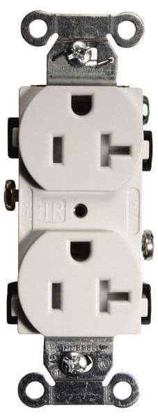 Hubbell Wiring Device-Kellems - 125 VAC, 20 Amp, 5-20R NEMA Configuration, White, Specification Grade, Self Grounding Duplex Receptacle - 1 Phase, 2 Poles, 3 Wire, Flush Mount, Tamper Resistant - USA Tool & Supply