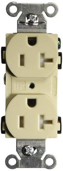 Hubbell Wiring Device-Kellems - 125 VAC, 20 Amp, 5-20R NEMA Configuration, Ivory, Specification Grade, Self Grounding Duplex Receptacle - 1 Phase, 2 Poles, 3 Wire, Flush Mount, Tamper Resistant - USA Tool & Supply
