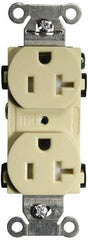 Hubbell Wiring Device-Kellems - 125 VAC, 20 Amp, 5-20R NEMA Configuration, Ivory, Specification Grade, Self Grounding Duplex Receptacle - 1 Phase, 2 Poles, 3 Wire, Flush Mount, Tamper Resistant - USA Tool & Supply
