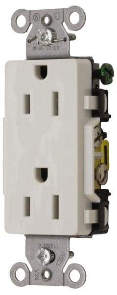Hubbell Wiring Device-Kellems - 125 VAC, 15 Amp, 5-15R NEMA Configuration, White, Specification Grade, Self Grounding Duplex Receptacle - 1 Phase, 2 Poles, 3 Wire, Flush Mount - USA Tool & Supply