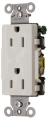 Hubbell Wiring Device-Kellems - 125 VAC, 15 Amp, 5-15R NEMA Configuration, White, Specification Grade, Self Grounding Duplex Receptacle - 1 Phase, 2 Poles, 3 Wire, Flush Mount - USA Tool & Supply