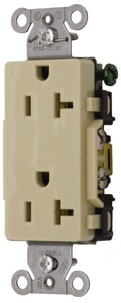 Hubbell Wiring Device-Kellems - 125 VAC, 20 Amp, 5-20R NEMA Configuration, Ivory, Specification Grade, Self Grounding Duplex Receptacle - 1 Phase, 2 Poles, 3 Wire, Flush Mount - USA Tool & Supply