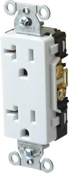 Hubbell Wiring Device-Kellems - 125 VAC, 20 Amp, 5-20R NEMA Configuration, White, Specification Grade, Self Grounding Duplex Receptacle - 1 Phase, 2 Poles, 3 Wire, Flush Mount - USA Tool & Supply