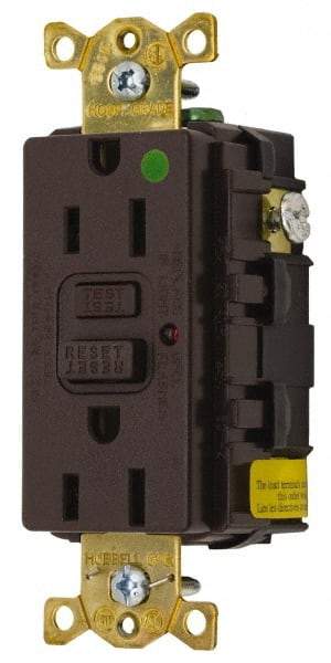 Hubbell Wiring Device-Kellems - 1 Phase, 5-15R NEMA, 125 VAC, 15 Amp, Self Grounding, GFCI Receptacle - 2 Pole, Back and Side Wiring, Hospital Grade - USA Tool & Supply