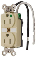 Hubbell Wiring Device-Kellems - 125 VAC, 15 Amp, 5-15R NEMA Configuration, Ivory, Hospital Grade, Self Grounding Duplex Receptacle - 1 Phase, 2 Poles, 3 Wire, Flush Mount, Chemical, Corrosion and Impact Resistant, Tamper Resistant - USA Tool & Supply