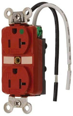 Hubbell Wiring Device-Kellems - 125 VAC, 20 Amp, 5-20R NEMA Configuration, Red, Hospital Grade, Self Grounding Duplex Receptacle - 1 Phase, 2 Poles, 3 Wire, Flush Mount, Chemical, Corrosion and Impact Resistant, Tamper Resistant - USA Tool & Supply