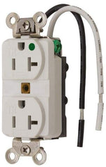 Hubbell Wiring Device-Kellems - 125 VAC, 20 Amp, 5-20R NEMA Configuration, White, Hospital Grade, Self Grounding Duplex Receptacle - 1 Phase, 2 Poles, 3 Wire, Flush Mount, Chemical, Corrosion and Impact Resistant, Tamper Resistant - USA Tool & Supply