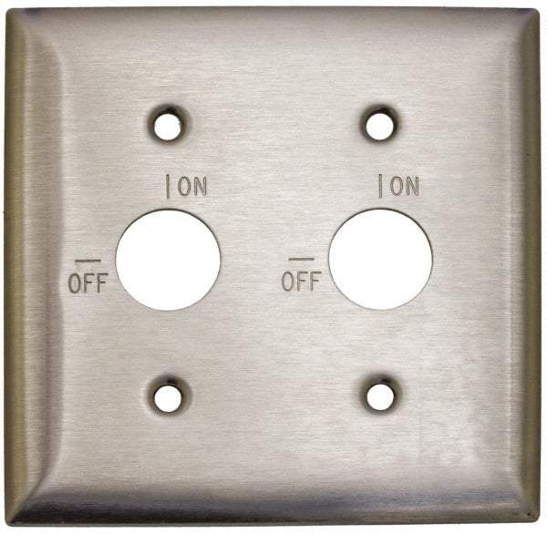 Hubbell Wiring Device-Kellems - 2 Gang, 5-3/4 Inch Long, Switch Plate - 2 Barrel Key Switches, Gray, Stainless Steel - USA Tool & Supply