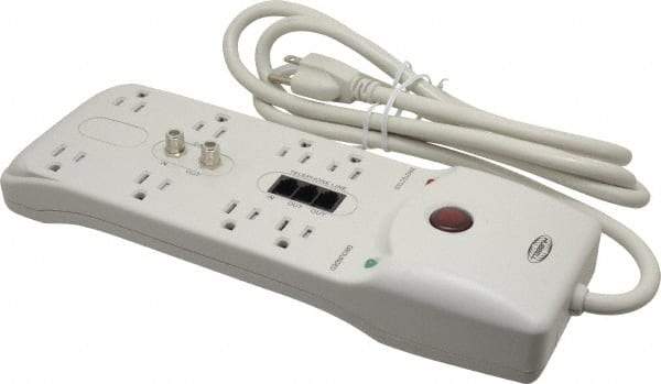 Hubbell Wiring Device-Kellems - 8 Outlets, 125 Volts, 15 Amps, 6' Cord, Power Outlet Strip - Free Hanging Mount, 5-15R NEMA Configuration - USA Tool & Supply
