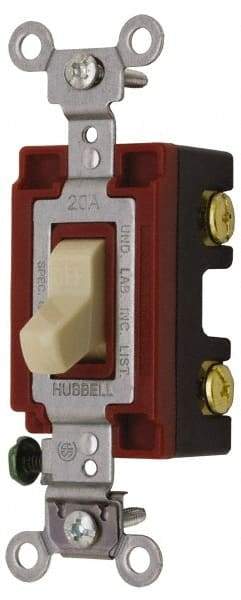 Hubbell Wiring Device-Kellems - 2 Pole, 120 to 277 VAC, 20 Amp, Industrial Grade, Toggle, Wall and Dimmer Light Switch - 1-5/16 Inch Wide x 4-1/16 Inch High - USA Tool & Supply