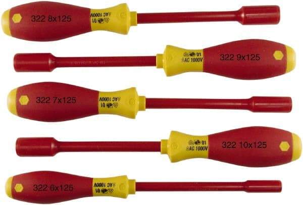 Wiha - 5 Piece 6 to 10mm Insulated Nutdriver Set - Insulated Handle - USA Tool & Supply