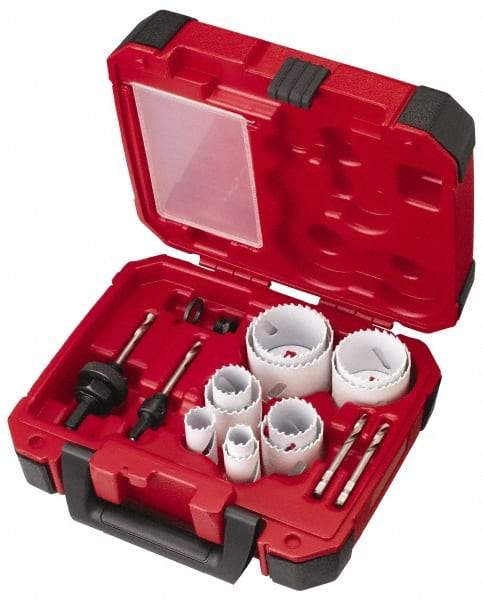 Milwaukee Tool - 15 Piece, 3/4" to 2-1/2" Saw Diam, General Purpose Hole Saw Kit - Bi-Metal, Toothed Edge, Pilot Drill Model No. 49-56-8010, Includes 11 Hole Saws - USA Tool & Supply