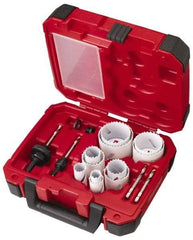 Milwaukee Tool - 15 Piece, 3/4" to 2-1/2" Saw Diam, General Purpose Hole Saw Kit - Bi-Metal, Toothed Edge, Pilot Drill Model No. 49-56-8010, Includes 11 Hole Saws - USA Tool & Supply